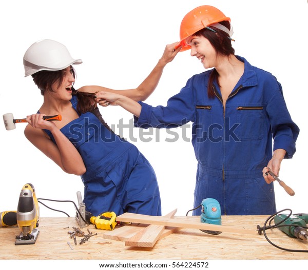 Funny Women Construction Workers On Working Stock Photo 564224572 ...