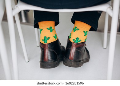 Funny Yellow Cactus Socks On A Man