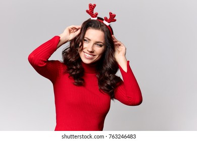 Funny Young Woman In Christmas Headband