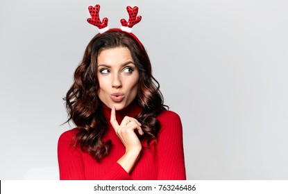 Funny Young Woman In Christmas Headband