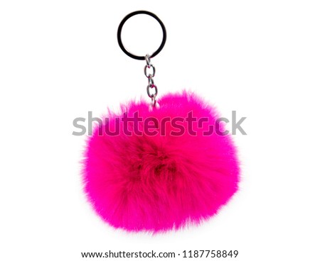 Fur ball key chain isolated on white background