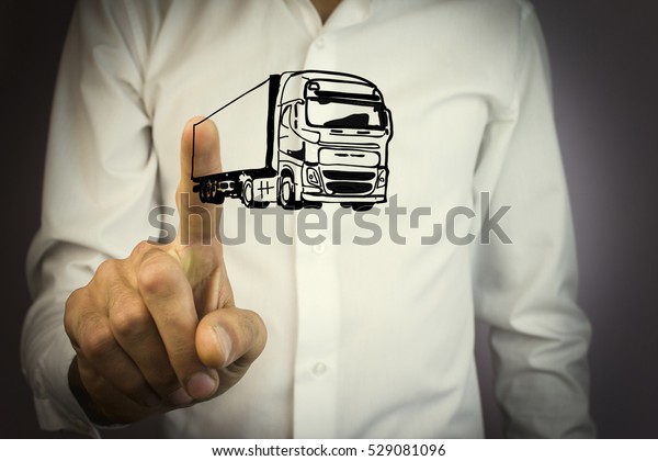 Fur truck on a man\'s\
hand