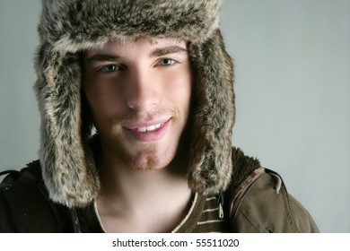 Fur Winter Fashion Hat Young Man Brown Autumn Color