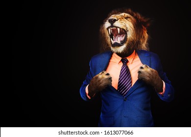 Furious Angry Businessman With Face Of Lion Roar
