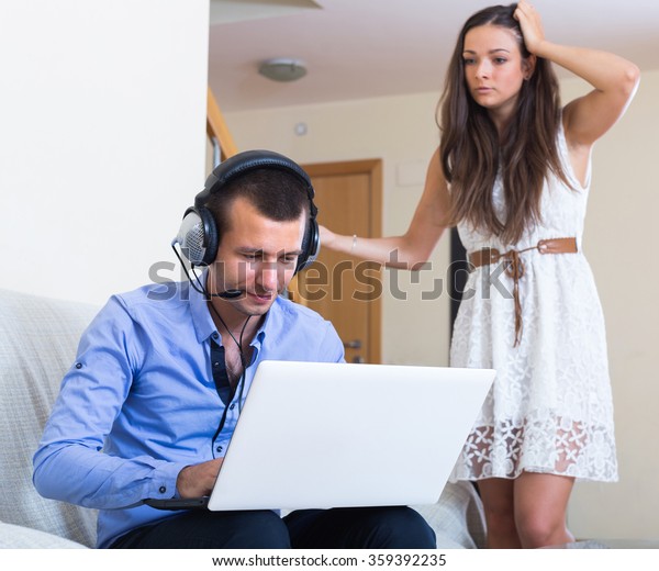 600px x 520px - Furious Wife Catching Husband Watching Porn Stock Photo ...