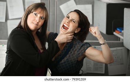 Furious Woman Office Worker Chokes Coworker's Neck