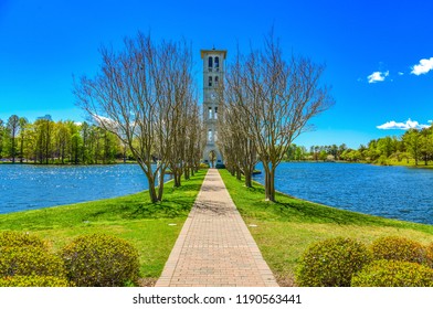 Furman Swan Lake and Bell Tower in Greenville, South Carolina