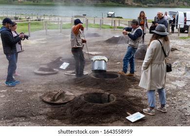 Furnas, Azores - February 2020: Three Men Removing 