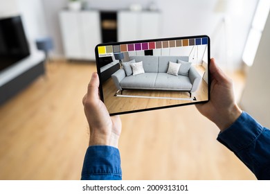 Furniture AR Smartphone Designer Application. Augmented Reality Sofa