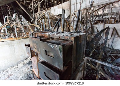 Furniture Of A Factory Damaged By Fire / Damage Caused By Fire - Burnt Interior