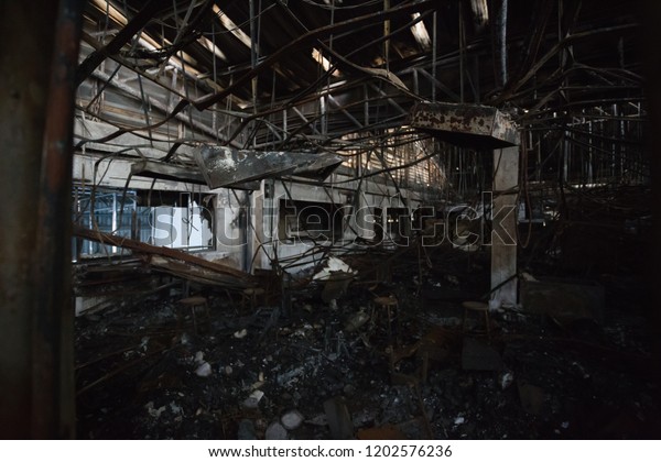 Furniture of a factory damaged by fire / Damage
caused by fire - Burnt
interior