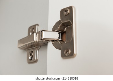 Furniture Hinge Close Up View Of Kitchen Cabinet