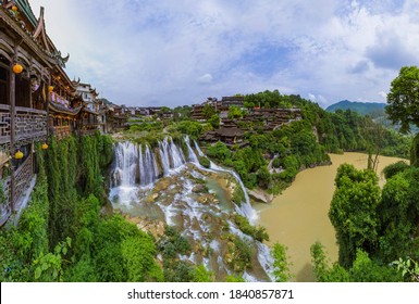 Furong ancient village and waterfall - Hunan China - travel background