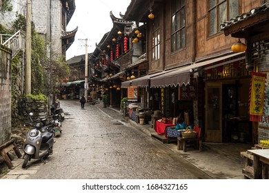 Furong, China - 19 Feb 2019: Empty streets in the Furong ancient town.