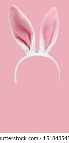 Furry Pink Easter Bunny Ears Isolated On A Pink Background.