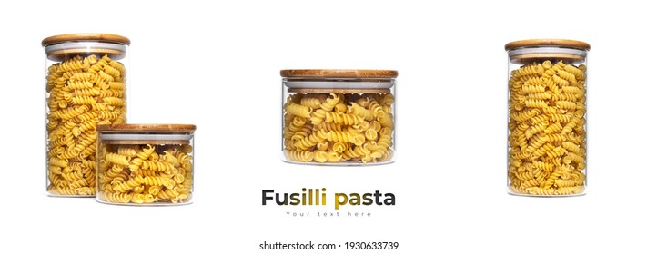 Fusilli pasta in a glass jar isolated on a white background. High quality photo - Powered by Shutterstock