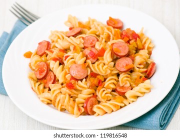 Fusilli Pasta With Smoked Sausage And Vegetables