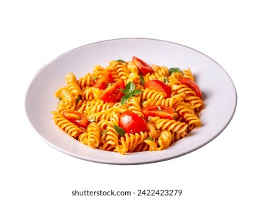 Fusilli pasta, spiral or spirali pasta with tomato sauce  - Italian food style - Powered by Shutterstock