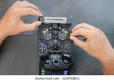 Fusion Splicing Tool, a set of fiber-optic or fiber-optic splicers for high-speed Internet connections. - Shutterstock ID 2163918811
