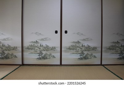 Fusuma Sliding Door Dividers And Tatami Mats In Washitsu