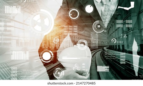 Future building construction and inventive engineering project concept with HUD hologram graphic design. Building engineer, architect people or construction worker works with modern civil technology. - Powered by Shutterstock - Get 15% off with code: PIKWIZARD15