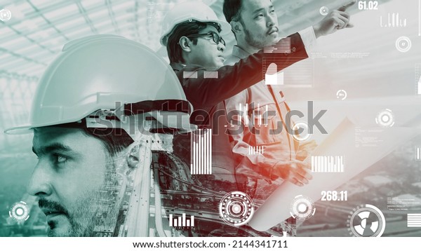 Future building construction and inventive\
engineering project concept with HUD hologram graphic design.\
Building engineer, architect people or construction worker works\
with modern civil\
technology.