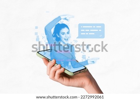 Future cyber technologies ruling world hologram girl picture reminding phone user owner to read income message smart hi tech
