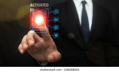 Future Digital Registration Processing Diagram of Biometric Identification Fingerprint Scanner The concept of surveillance and scanning of digital program security. Applications of the future in cyber