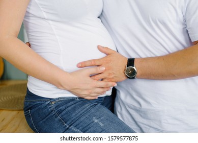 Future Father Holds His Hand On Stock Photo 1579313635 | Shutterstock