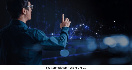 future network concept Hand touching the Metaverse Universe, A Conceptual Shift in Digital Transformation for Next-Generation Technology.