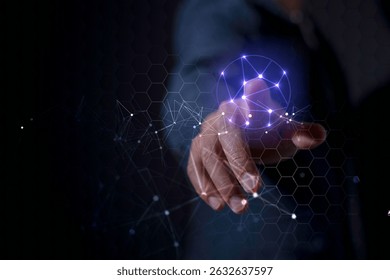 future network concept Hand touching the Metaverse Universe, A Conceptual Shift in Digital Transformation for Next-Generation Technology.