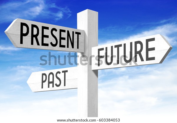 Future, present, past -\
wooden signpost