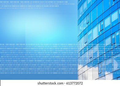 Future of technology, artificial intelligence. Cloud center, big data technology. Blue concept background, hi speed digital internet. Binary code.