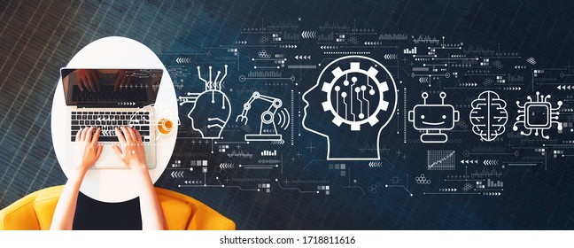 Future technology concept with person using a laptop on a white table - Shutterstock ID 1718811616