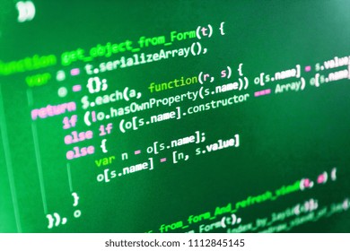 Future technology creation process. Closeup of Java Script, CSS 