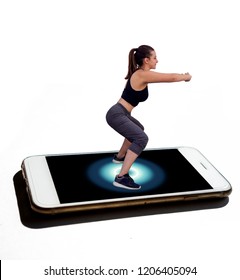 Future Trainer Applicaton On Mobile Phone 3d Girl On The Phone Screen