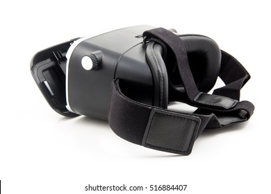 The future VR headset blacks Virtual Reality transformed Half front view Isolated on white background. VR and immersive experience in which your head movements are tracked in the 3D world, VR