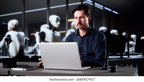 The Future Of Work: Man Using Laptop To Code