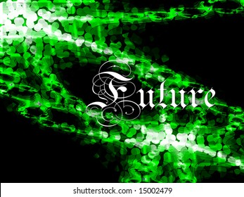 Futuristic 3d Green on Black Pixelated Fractal Pattern Abstract Texture With Text saying Future - Powered by Shutterstock