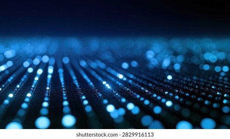 A futuristic abstract background featuring a digital network grid with glowing blue bokeh lights, creating a sense of depth and technology.