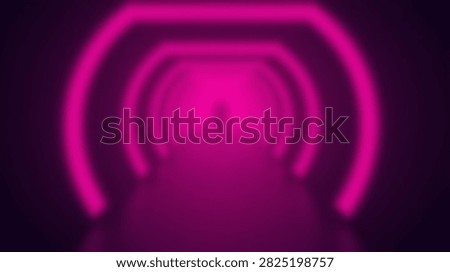 A futuristic abstract background featuring a glowing pink neon hexagon tunnel receding into darkness.