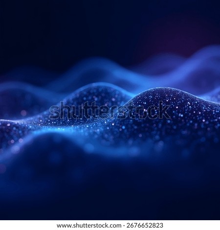 Futuristic abstract digital background featuring glowing particles forming a flowing wave in blue and purple tones. Perfect for technology, AI, big data, and innovation concepts