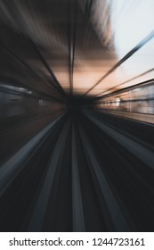 Futuristic Abstract Picture Showing Time Passing Fast Taken In Train In Tokyo Japan Where It Is Travelling On A Bridge