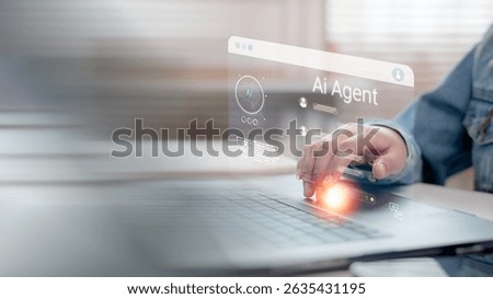 Futuristic AI agent interface on a laptop, representing artificial intelligence in digital assistants, automation, and human-computer interaction in the modern tech era.