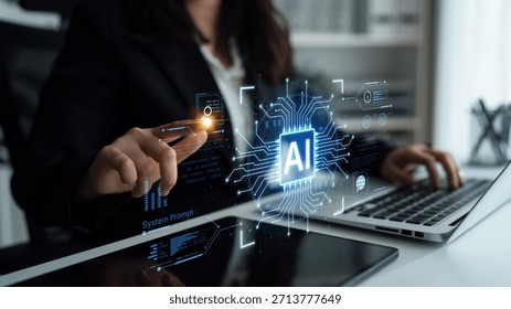 A futuristic AI core processor and system analytics dashboard. This concept highlights the raw processing power of AI for deep data analysis, system diagnostics, and global network monitoring. Parse