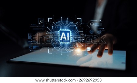A futuristic AI core processor and system analytics dashboard. This concept highlights the raw processing power of AI for deep data analysis, system diagnostics, and global network monitoring. Parse