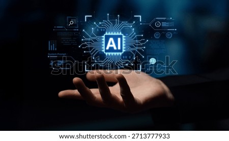 A futuristic AI core processor and system analytics dashboard. This concept highlights the raw processing power of AI for deep data analysis, system diagnostics, and global network monitoring. Parse
