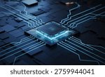 Futuristic AI Microchip Processor with Glowing Circuit Network Technology Background