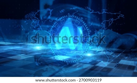 Futuristic AI Technology Interface with Global Networking Concept in Blue Tones