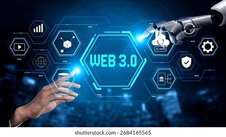 A futuristic AI user interface for Web 3.0 technology and applications. An AI overview of decentralized services like DeFi and security. Motif
